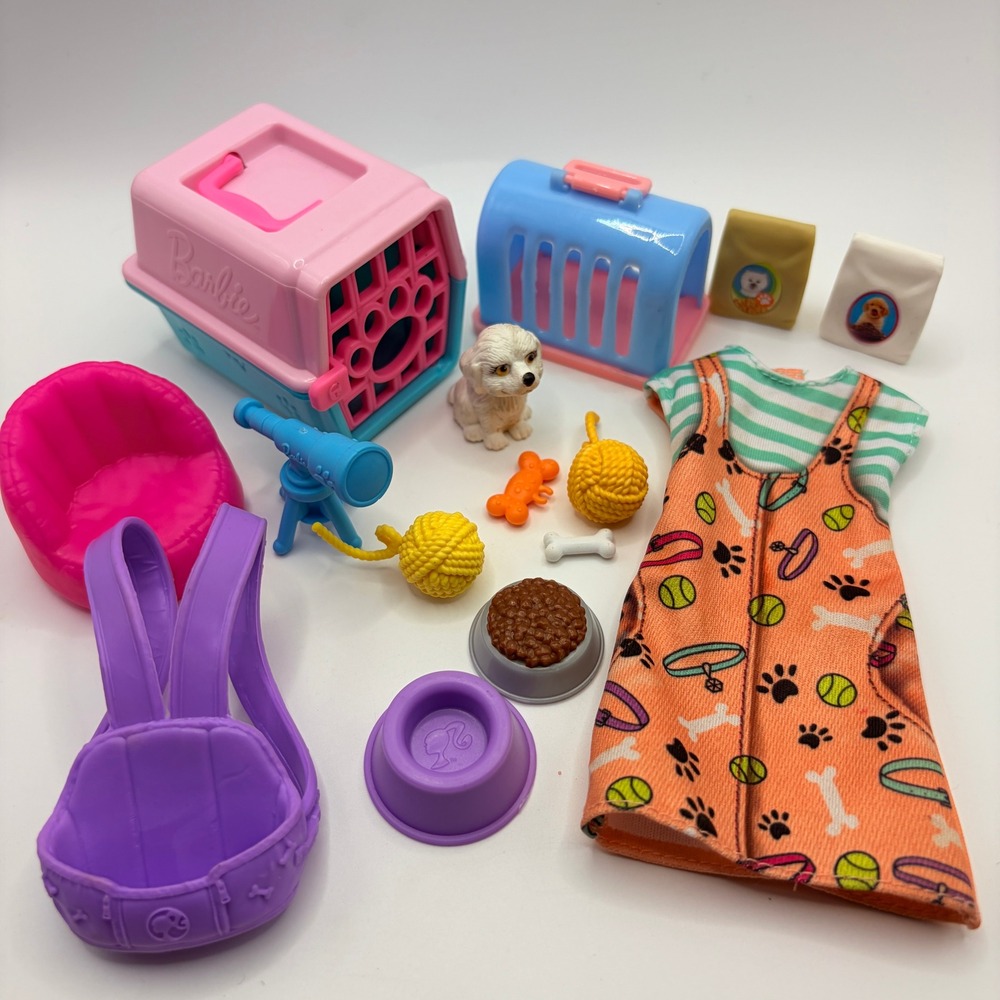 Barbie Pet Boutique Replacement Parts Lot Dog Carriers Dress Accessories Toy Set